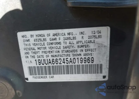 2005 Acura Tl z USA, uszkodzony, nr VIN 19UUA66245A019969